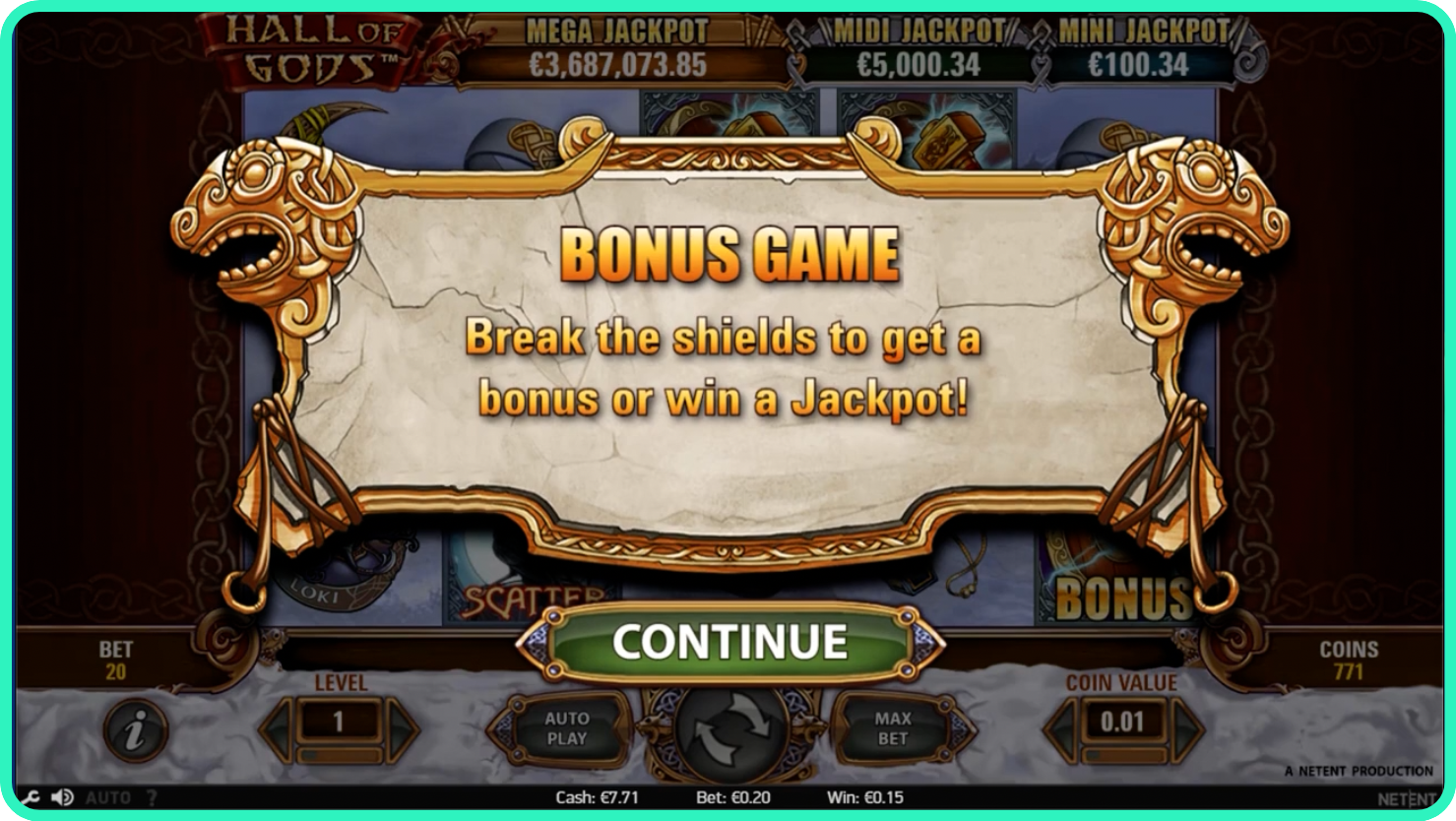 Screenshot of Hall of Gods Bonus instructions